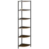 easycomfort easycomfort libreria moderna angolare a 6 ripiani in metallo e mdf 34x34x166cm marrone e nero