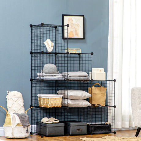easycomfort easycomfort mobile libreria salvaspazio 9 cubi in rete con pannelli in acciaio e pp 35x35x35 cm nero
