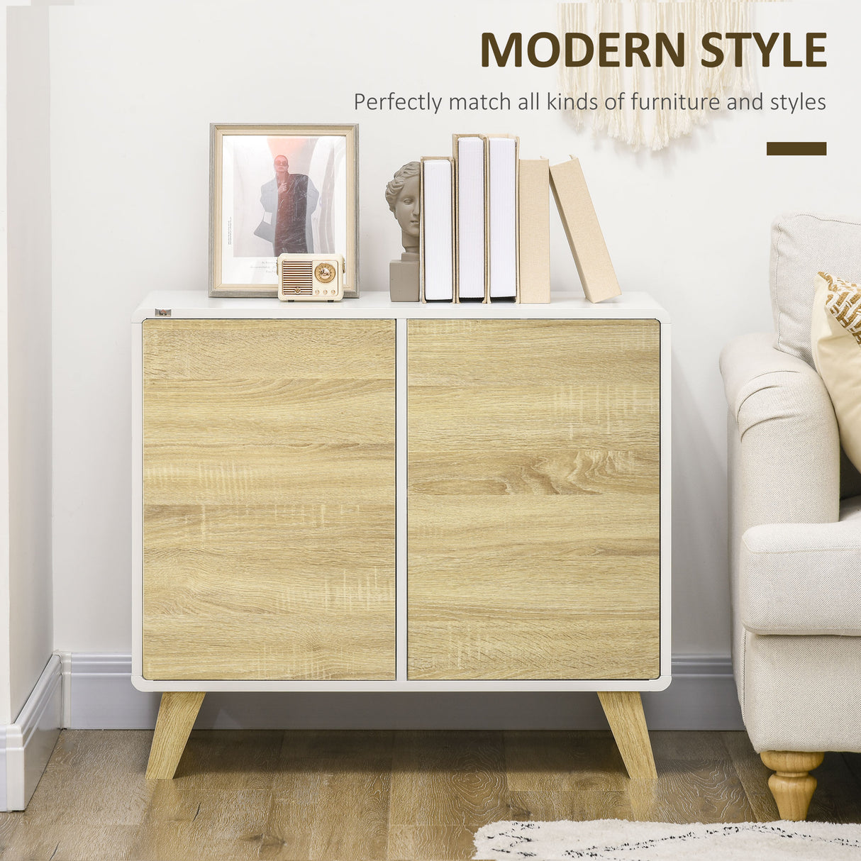 easycomfort easycomfort mobile multiuso con 2 ante a pressione e mensole regolabili in legno 80x40x70cm bianco e quercia