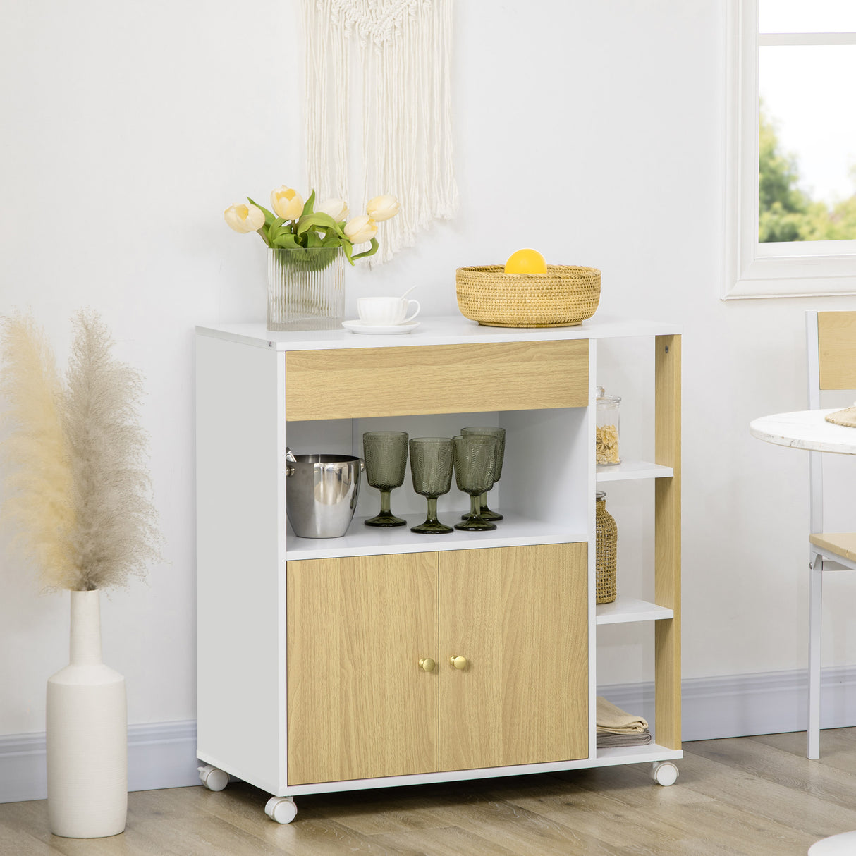 easycomfort easycomfort carrello da cucina in truciolato con 4 ripiani aperti un cassetto e un armadietto a 2 ante 80x39x85 5 cm
