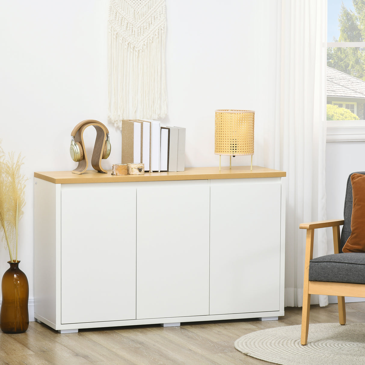 easycomfort easycomfort mobile multiuso con 2 armadietti a 2 livelli in truciolato ripiano regolabile 120x37x75cm bianco e color legno