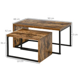 easycomfort easycomfort set di 2 tavolini da salotto impilabili e salvaspazio in stile industriale legno mdf e metallo marrone e nero