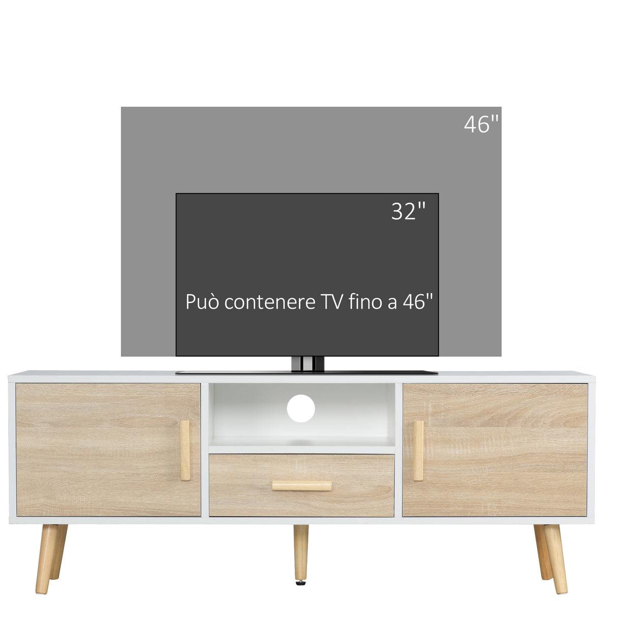easycomfort easycomfort mobile tv basso per tv max 46 con ripiano aperto cassetto e 2 armadietti in truciolato e pino 140x40x55 3 cm