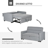 easycomfort easycomfort divano letto a 1 piazza in tessuto seduta 2 posti e schienale a 3 reclinazioni 154x87x89cm