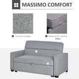 easycomfort easycomfort divano letto a 1 piazza in tessuto seduta 2 posti e schienale a 3 reclinazioni 154x87x89cm