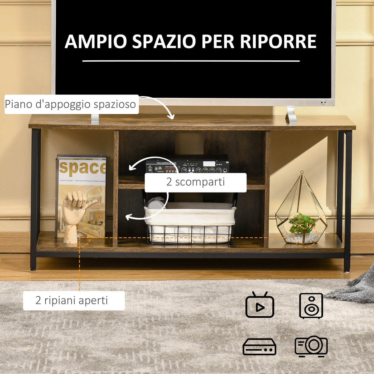 easycomfort easycomfort mobile tv da salotto in stile industriale legno e acciaio 110x40x50cm