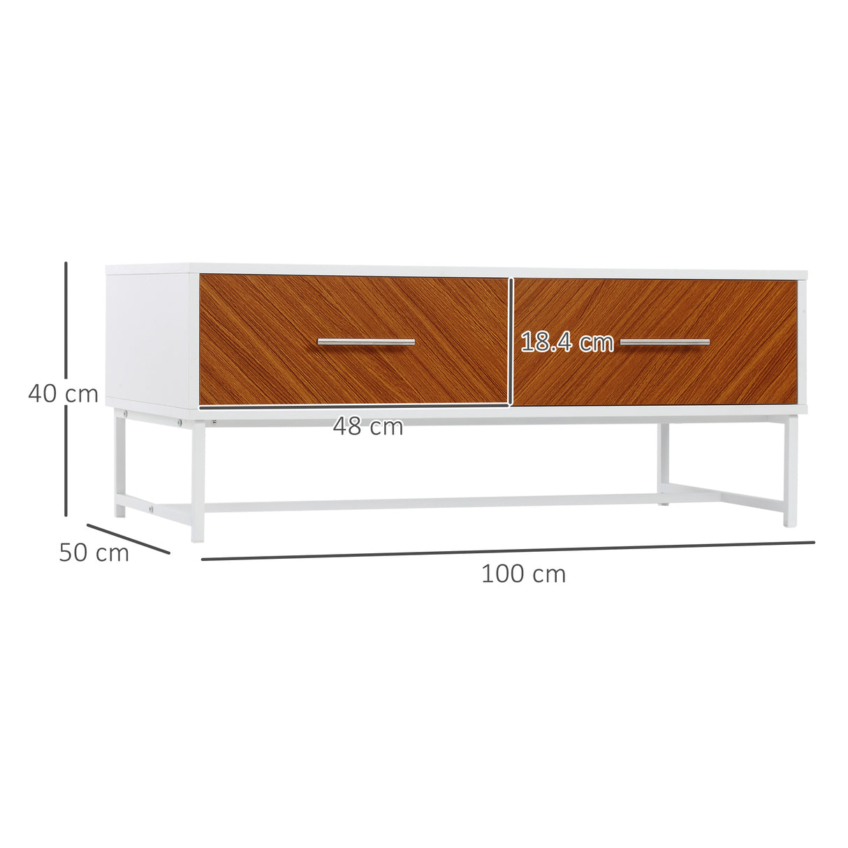 easycomfort easycomfort tavolino da caffe con 2 cassetti e vano aperto in legno e metallo 100x50x40cm bianco e marrone
