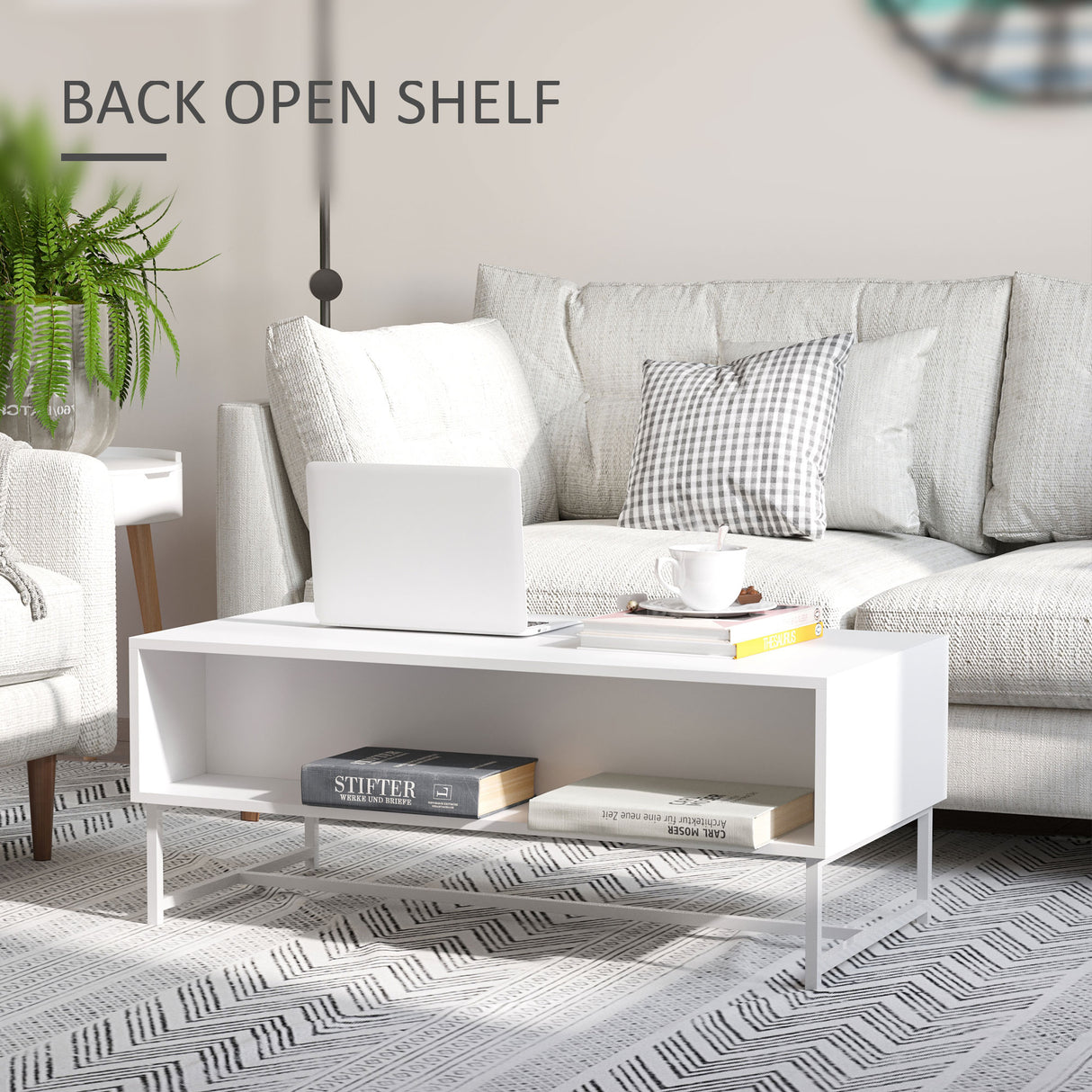 easycomfort easycomfort tavolino da caffe con 2 cassetti e vano aperto in legno e metallo 100x50x40cm bianco e marrone