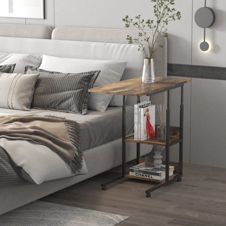 easycomfort easycomfort tavolino da salotto stile industriale altezza regolabile e 4 ruote con freno 80x40x60 75cm