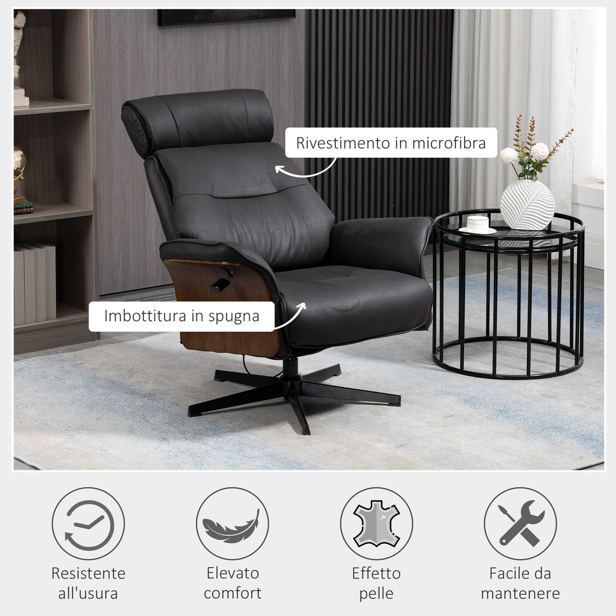 easycomfort easycomfort poltrona reclinabile con poggiatesta regolabile e seduta imbottita in acciaio e legno 84x83x103 cm