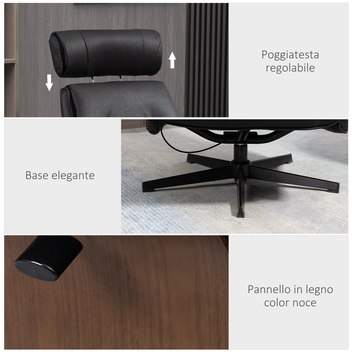 easycomfort easycomfort poltrona reclinabile con poggiatesta regolabile e seduta imbottita in acciaio e legno 84x83x103 cm