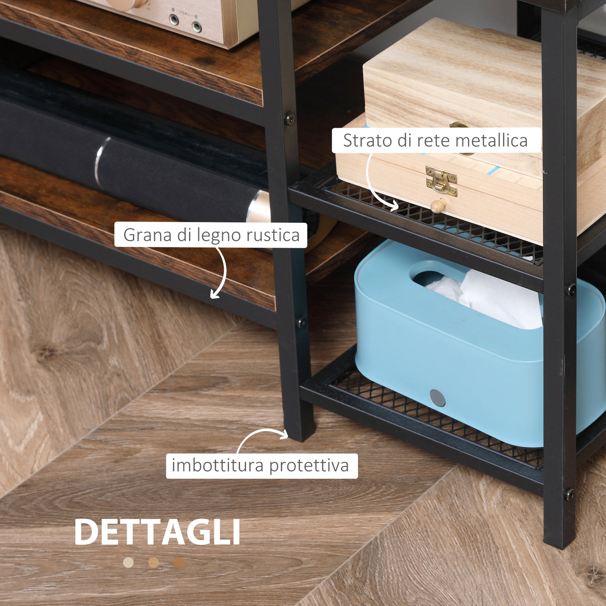 easycomfort easycomfort mobile tv moderno per tv fino a 60 con 6 ripiani aperti in acciaio e truciolato 140x40x50 cm marrone e nero