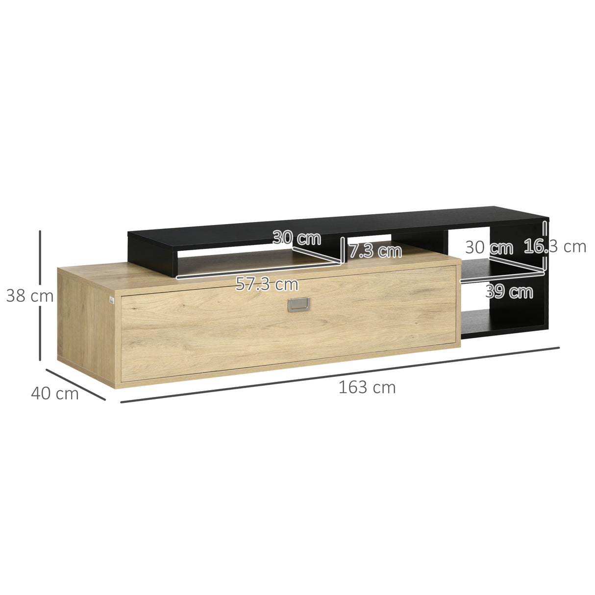 easycomfort easycomfort mobile tv 32 65 con ripiano rimovibile e armadietto con anta ribaltabile in mdf 163x40x38 cm color legno e nero