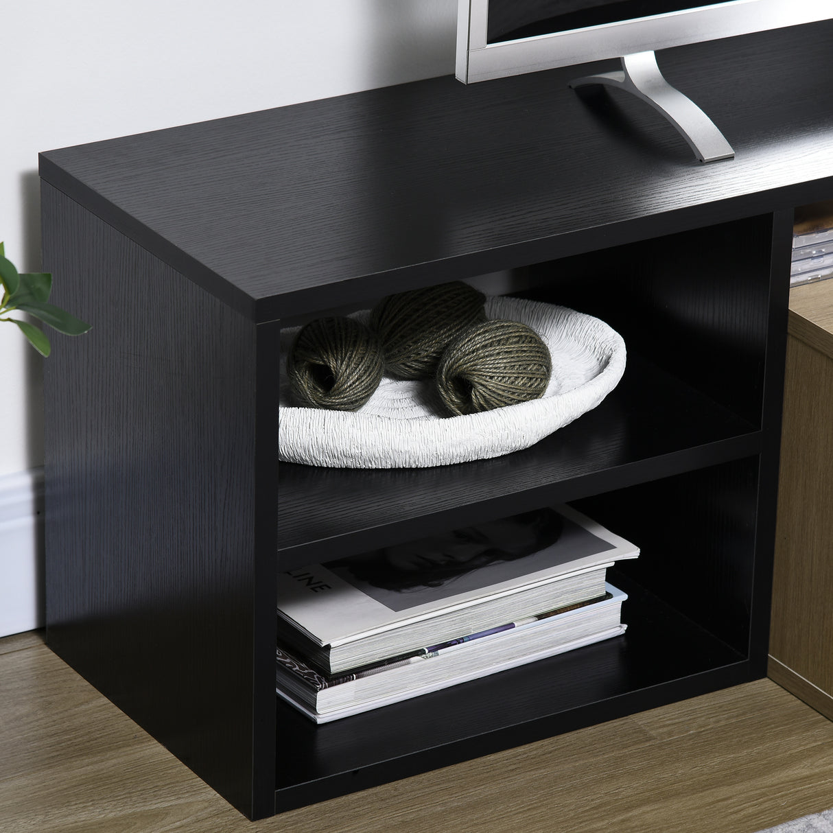easycomfort easycomfort mobile tv 32 65 con ripiano rimovibile e armadietto con anta ribaltabile in mdf 163x40x38 cm color legno e nero
