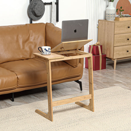 easycomfort easycomfort tavolino da divano a forma di c in legno di bambu con piano inclinabile su 5 livelli 60x33x67cm