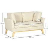 easycomfort easycomfort divano da 2 posti in legno di eucalipto e tessuto effetto lino con 2 cuscini 137x78x78 cm beige