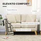 easycomfort easycomfort divano da 2 posti in legno di eucalipto e tessuto effetto lino con 2 cuscini 137x78x78 cm beige