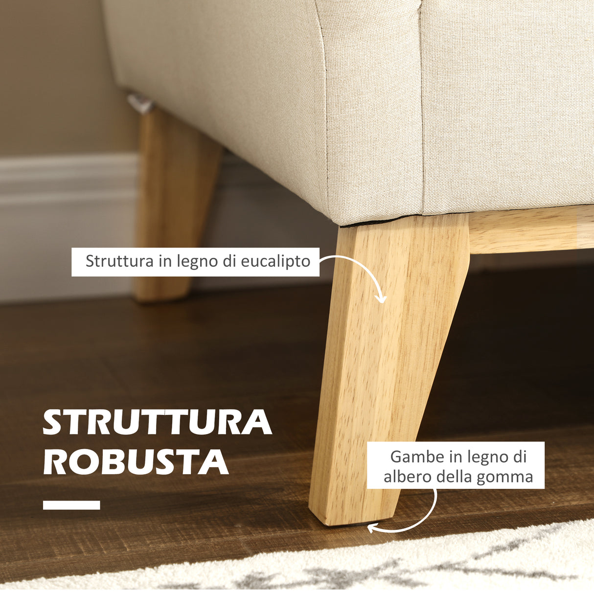 easycomfort easycomfort divano da 2 posti in legno di eucalipto e tessuto effetto lino con 2 cuscini 137x78x78 cm beige
