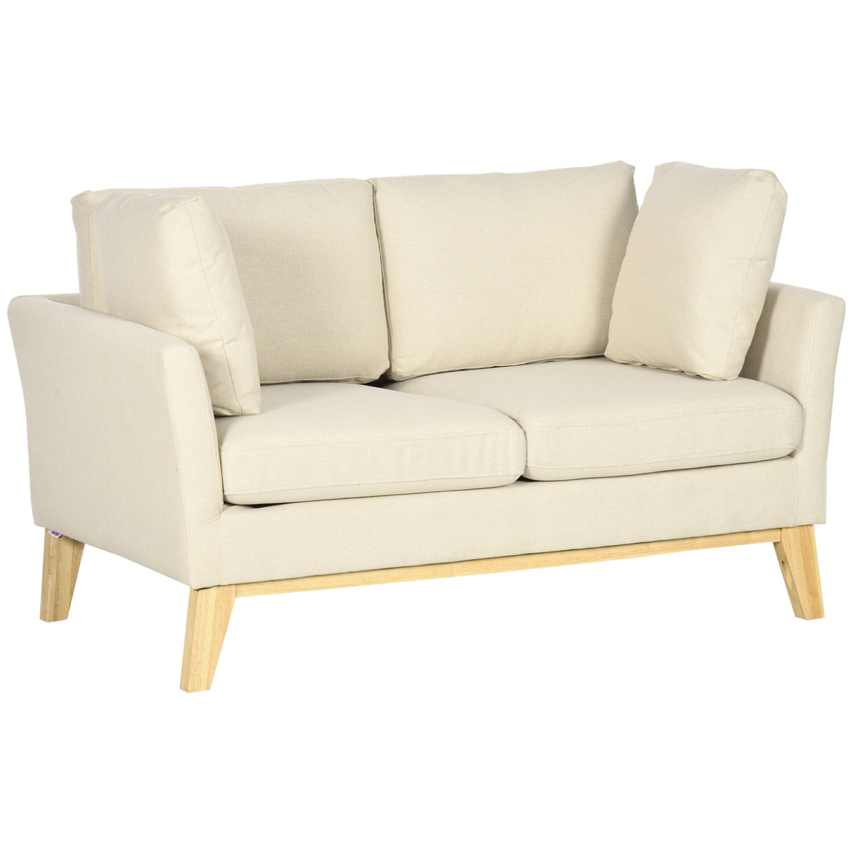 easycomfort easycomfort divano da 2 posti in legno di eucalipto e tessuto effetto lino con 2 cuscini 137x78x78 cm beige