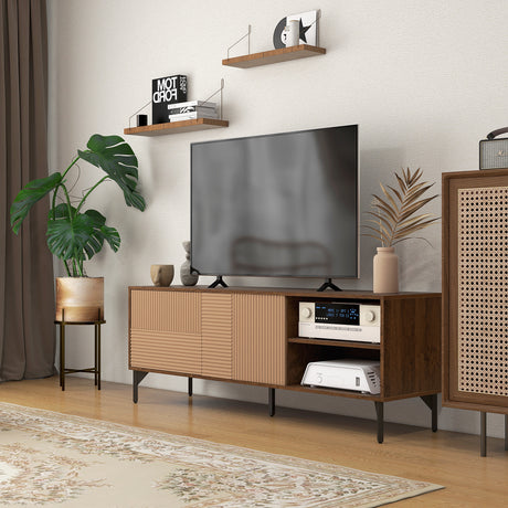 easycomfort easycomfort mobile porta tv fino 65 con 2 armadietti e 2 vani aperti in legno 150x40x56cm marrone