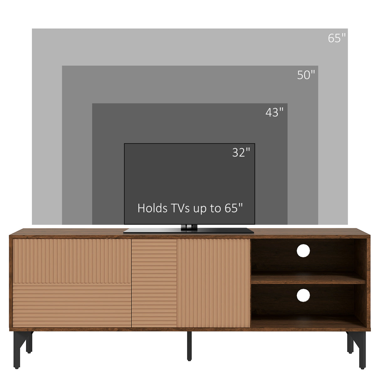 easycomfort easycomfort mobile porta tv fino 65 con 2 armadietti e 2 vani aperti in legno 150x40x56cm marrone