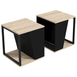easycomfort easycomfort set da 2 tavolini da caffe con vano porta oggetti in truciolato e acciaio 40x40x45cm nero e quercia