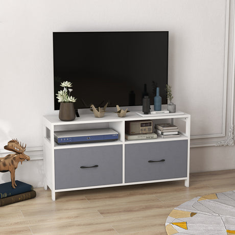 easycomfort easycomfort mobile tv 45 max in mdf e tessuto non tessuto con 2 cassetti e 2 ripiani 100x30x53 cm bianco e grigio