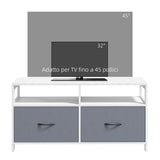 easycomfort easycomfort mobile tv 45 max in mdf e tessuto non tessuto con 2 cassetti e 2 ripiani 100x30x53 cm bianco e grigio