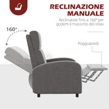 easycomfort easycomfort poltrona reclinabile 160 in tessuto effetto lino con braccioli quadrati 64x86x102 cm grigia