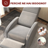 easycomfort easycomfort poltrona reclinabile 160 in tessuto effetto lino con braccioli quadrati 64x86x102 cm grigia