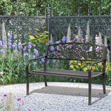 easycomfort panchina da giardino in metallo con schienale decorato 127x60x87cm nero 33185