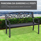 easycomfort panchina da giardino in metallo con schienale decorato 127x60x87cm nero 33185