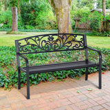 easycomfort panchina da giardino in metallo con schienale decorato 127x60x87cm nero 33185