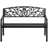 easycomfort panchina da giardino in metallo con schienale decorato 127x60x87cm nero 33185