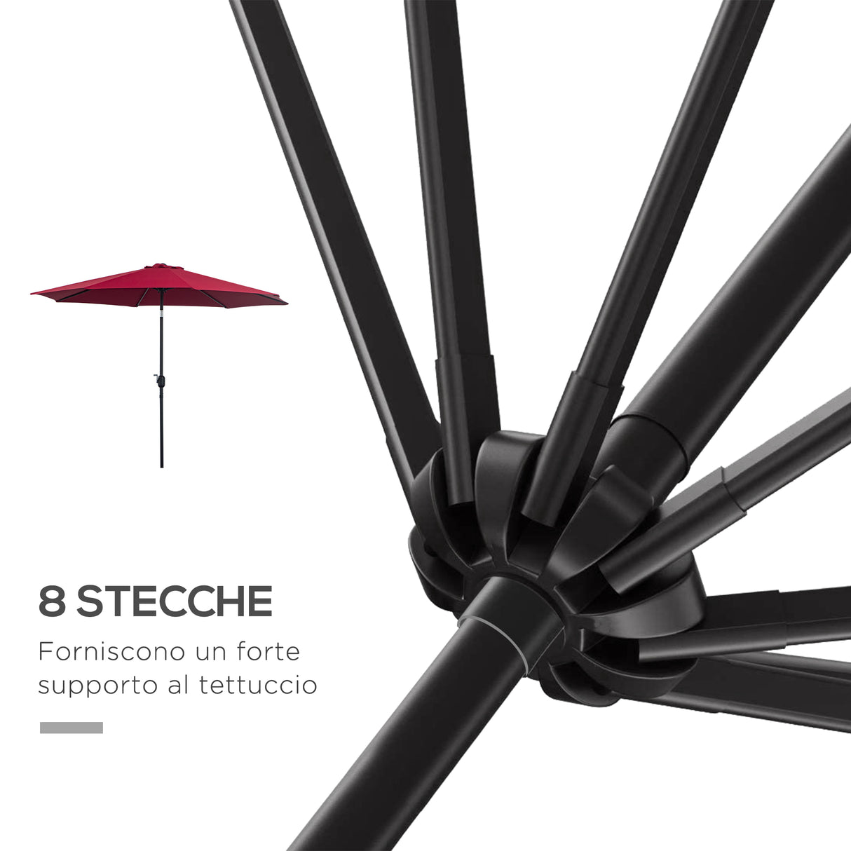 easycomfort easycomfort ombrellone da giardino con manovella e testa inclinabile 300x245cm rosso scuro