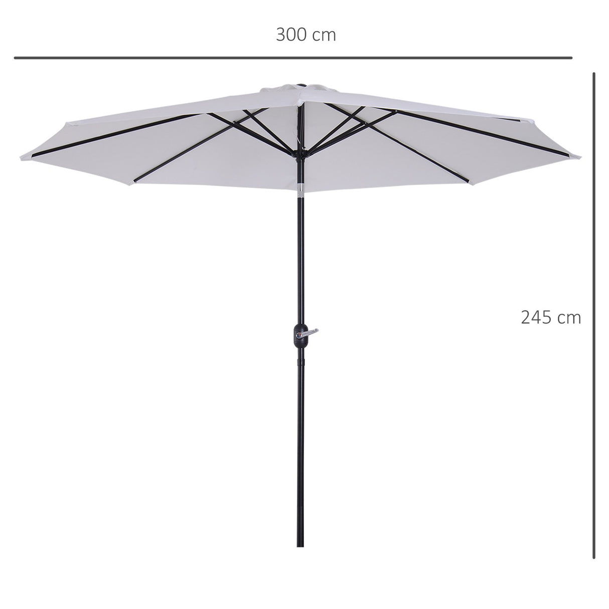 easycomfort easycomfort ombrellone da giardino 300cm con manovella e inclinabile con palo smontabile metallo e poliestere bianco