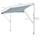 easycomfort tenda da sole a bracci 3x1.5m con manovella e struttura telescopica bianco e verde