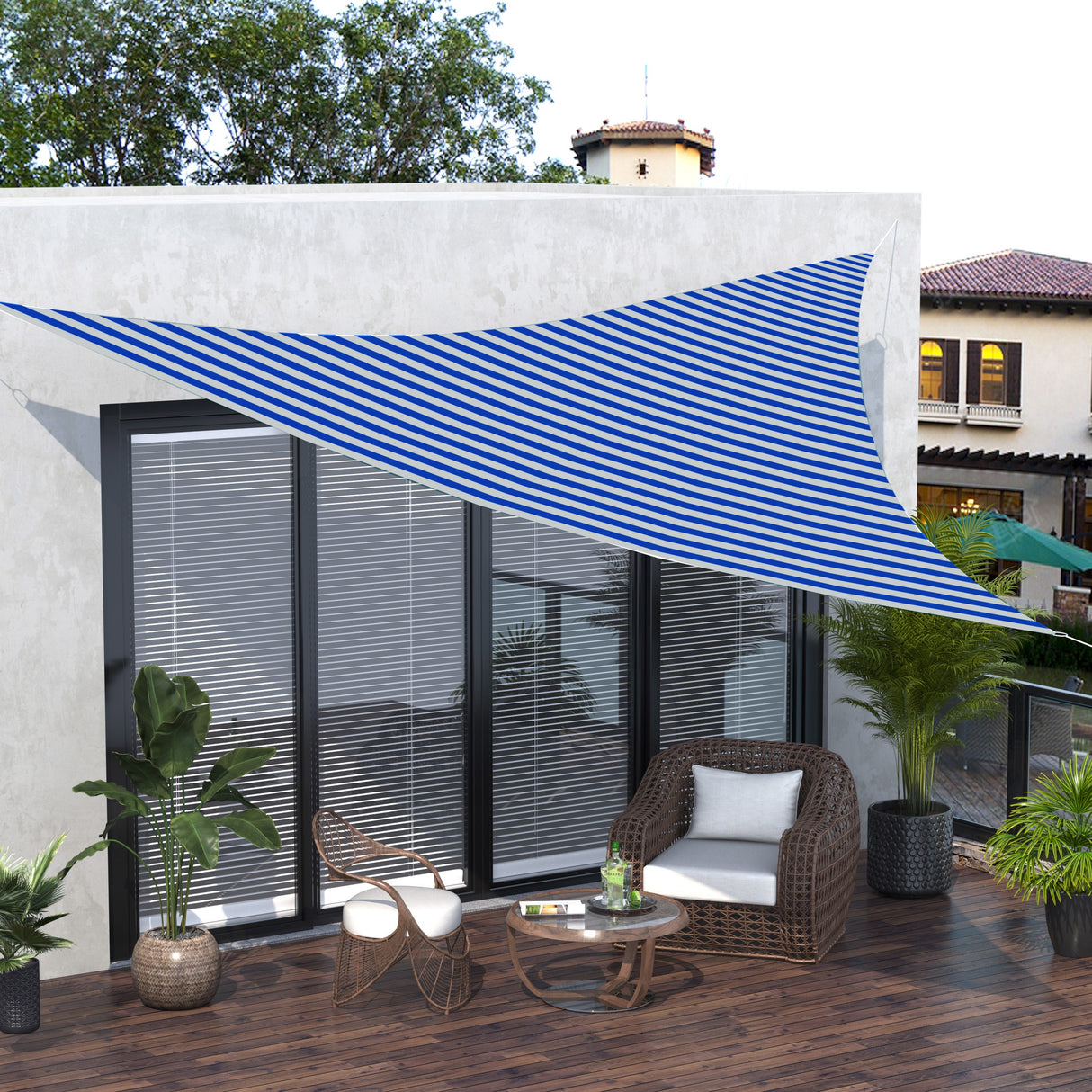 easycomfort tenda da sole vela ombreggiante triangolare 5x5x5m anti uv e traspirante in hdpe bianca e blu