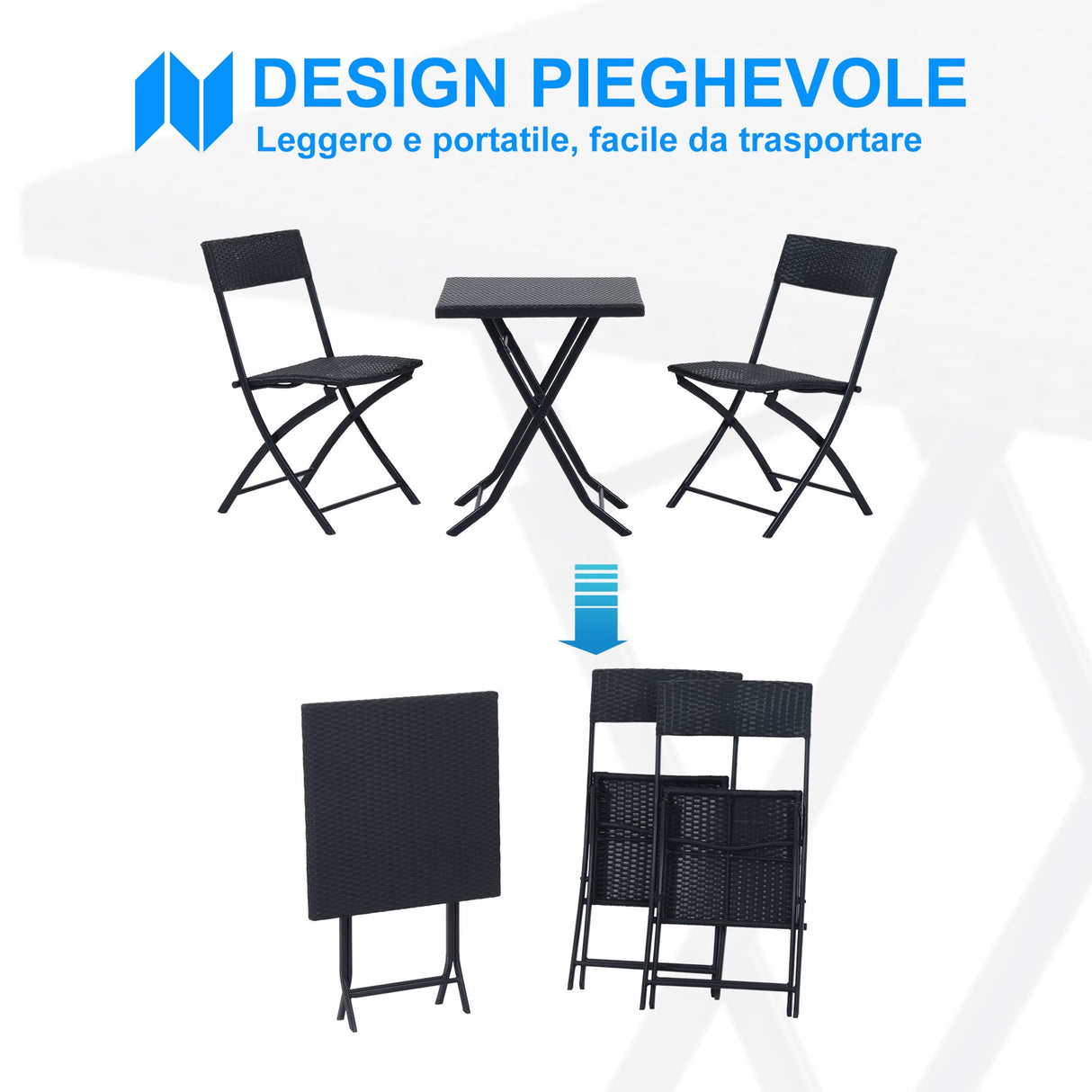 easycomfort easycomfort mobili da giardino in rattan set 1 tavolino e 2 sedie da giardino pieghevoli 3pz nero