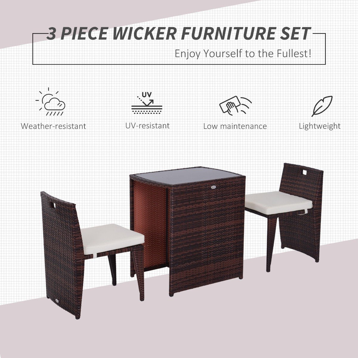 easycomfort easycomfort set mobili da giardino in rattan e ferro 3 pz set di tavolino e sedia con cuscino marrone e nero