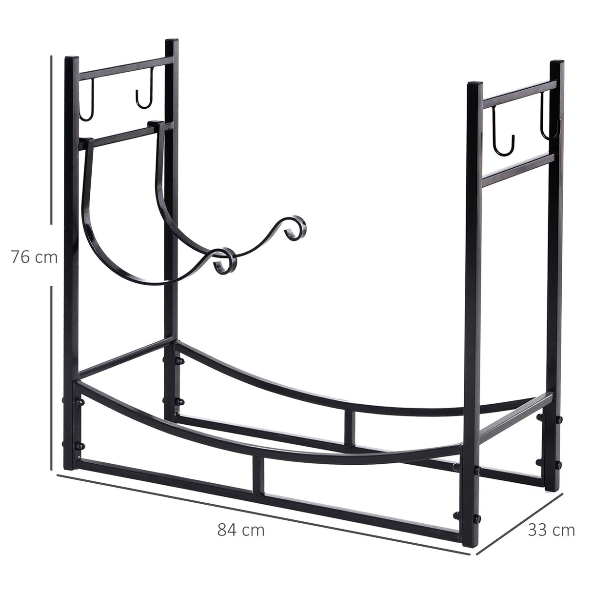 easycomfort portalegna da interno ed esterno in metallo con paletta scopa attizzatoio e pinza nero 84x33x76cm