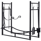 easycomfort portalegna da interno ed esterno in metallo con paletta scopa attizzatoio e pinza nero 84x33x76cm