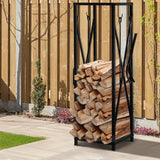 easycomfort portalegna da interno ed esterno salvaspazio in metallo con paletta scopino attizzatoio e pinza 34x34x111cm nero