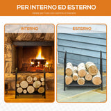 easycomfort portalegna per camino da interno ed esterno in metallo con base rialzata per 50kg di legna 39.5x31.5x39.5cm nero