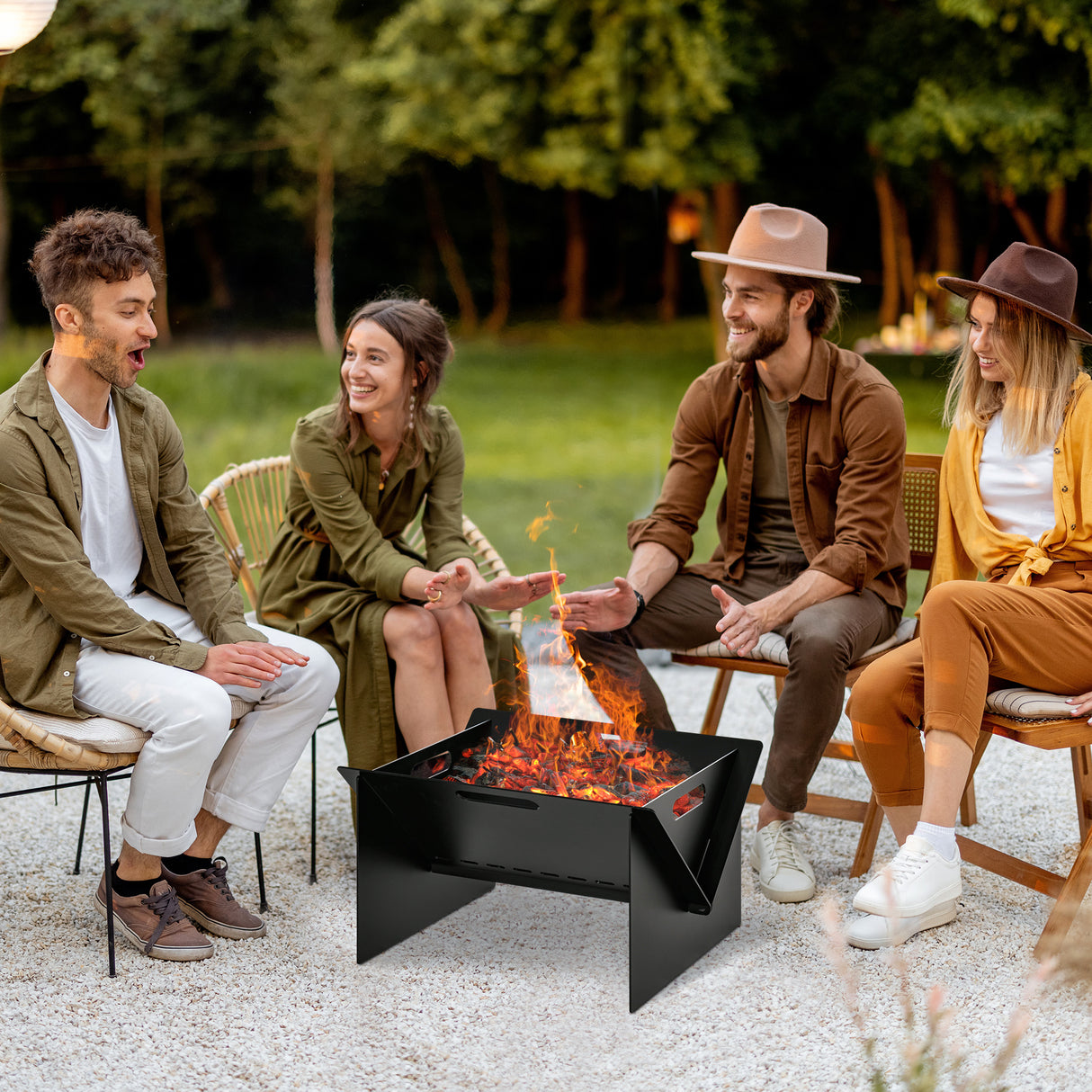 easycomfort braciere da giardino in acciaio quadrato con maniglie 50x45x30cm nero