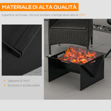 easycomfort braciere da giardino in acciaio quadrato con maniglie 50x45x30cm nero