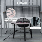 easycomfort braciere da giardino con coperchio parascintille attizzatoio e piano d appoggio in ceramica 68x68x45cm nero