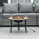 easycomfort braciere da giardino con coperchio parascintille attizzatoio e piano d appoggio in ceramica 68x68x45cm nero