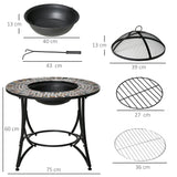 easycomfort braciere da esterno 3 in 1 con tavolino griglia per barbecue e attizzatoio metallo e ceramica 75x75x60cm