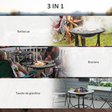 easycomfort braciere da esterno 3 in 1 con tavolino griglia per barbecue e attizzatoio metallo e ceramica 75x75x60cm